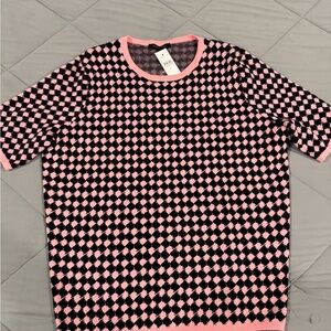 Ann Taylor NWT Pink and Black Checkered Short Sleeve Sweater